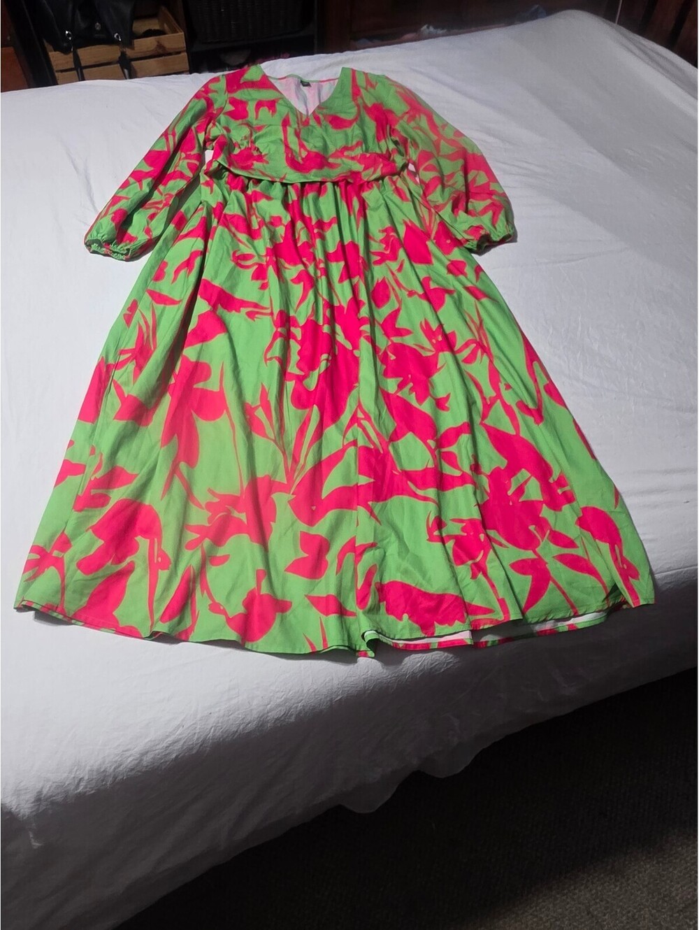Bold Green & Pink Abstract Print Maxi Dress